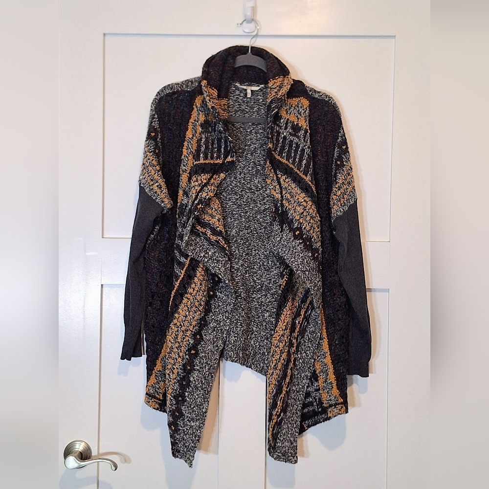 BKE Open Front Draped Knit Cardigan Multi Color Shawl Collar Size Large
